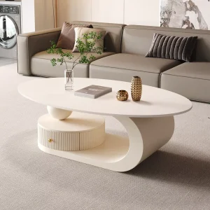 Cream Style Creative Coffee Table Living Room Oval Shaped Household Small Unit Italian Style Minimalist Storage