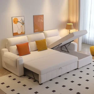 Cream Style L shaped Sofa Bed Modern Living Room Pull Out Sofa Bed for Home High Quality Popular Fabric Sofa Bed with Storage