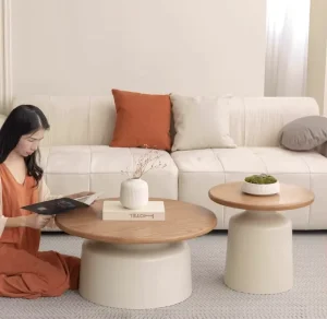 Cream Style Modern Minimalist Round Coffee Table Movable Space Saving Small Side Table for Home Living Room