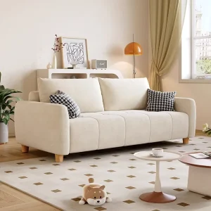 Cream Style Modern Square Upholstered PU Sofa Cooling Minimalist Straight 2-Seat for Apartment Small Living Room