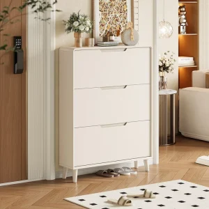 Cream Style Solid Wood Ultra Thin Flip Top Shoe Cabinet Home Doorway Storage Entryway Simple Small Shoe Rack