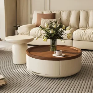 Cream Style Wooden Coffee Table Set Popular Modern Living Room Coffee Table Set Luxury Round Center Table for Home Use