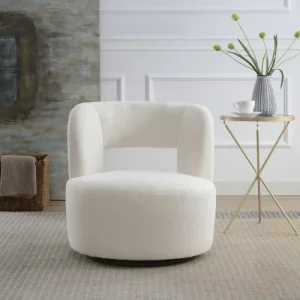 Cream Teddy 360 Swivel Barrel Chair High Density Foam Accent Chair for Living Room Bedroom
