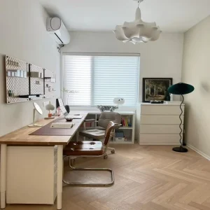 Cream Tone All In One Writing Book Cabinet Custom Pull Out File Storage for Studio Flat Dual Purpose Living & Working Nook