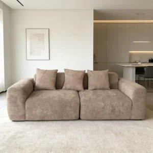 Cream White Modern Modular Three Person Sectional Sofa Set with Upholstered L Shape for Small Apartments and Workshop