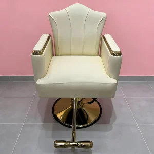 Cream White PU Styling Chair Salon Furniture Gold Hydraulic Base Luxury Barber Chair for Hair Beauty Salon