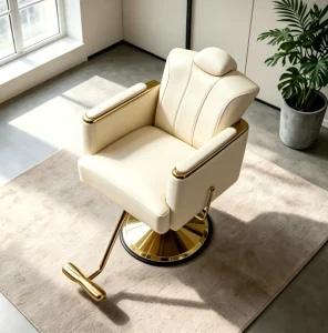 Cream and Gold Barber Chair Modern Hydraulic Styling Chair for Beauty Salon Equipment