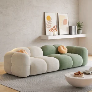 Cream colored Sofa Set Velvet Movable Recliner Three seat Straight line Small Apartment Living Room Furniture Sofa Set