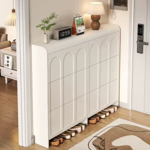 Cream style Ultra thin Shoe Cabinet Large capacity Entrance Flip up Foyer For Home Use Storage Rack