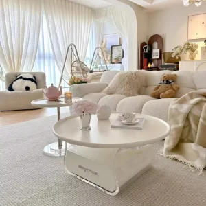 Cream style Wood Coffee Table Living Room Furniture Small Homes Light Luxury High End Look Minimalist Design