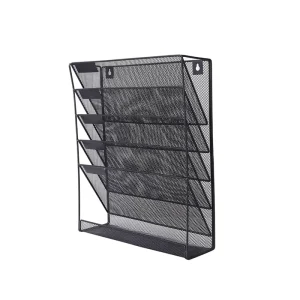 Creative Black 5 Layer Wall Mounted Newspaper & Document Rack Space Saving Organizer
