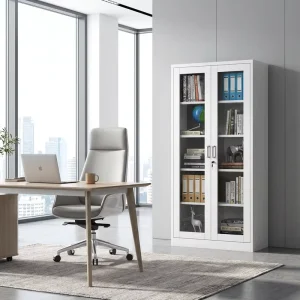 Creative Coworking Space Storage Cabinet White Metal Glass Door Locker for Office