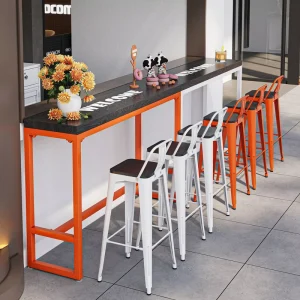 Creative Cozy Pub and Home Bar Industrial Style Solid Wood Ironwork High Top Bar Counter Chair and Long Table Set