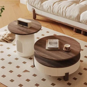 Creative Designer Coffee Table with Storage Movable Modern Classic Round Coffee Table Luxurious Wooden Living Room Coffee Table