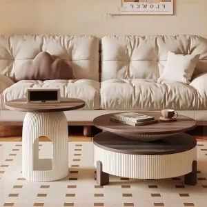 Creative Designer Living Room Coffee Table Set with Storage Movable Modern Classic Round Luxury Wooden Center Coffee Table Set