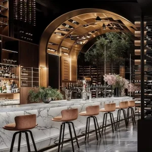 Creative High End Pub Bar Counter LED Table Night Club Wine Wall Display Showcase Lounge Bar Design Restaurant Furniture Design