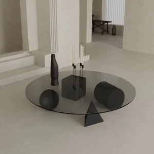 Creative Light Luxury Tempered Glass Coffee Table with Metal Frame Round Ultra Minimalist Modern Design for Living Room