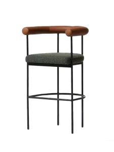 Creative Minimalist Leather Bar Chair with Iron Frame and Armrest High Stool for Villa Cafe