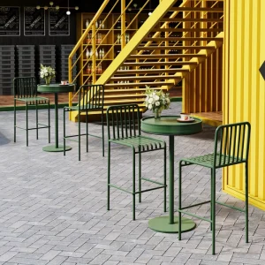 Creative Modern Nordic High leg Small Round Iron Outdoor Bar Table Chair Set for Music Dining or Casual Outdoor Entertaining
