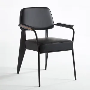Creative Retro Industrial Dining Chair with PU Leather and Metal Legs Armrests for Cafe Bar Restaurant Home Furniture