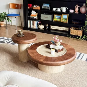 Creative Simple Living Room Coffee Table Round Center Coffee Table Wooden Modern Minimalist Table for Home