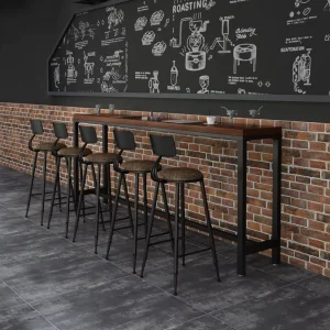 Creative Solid Wood Modern Bar Furniture Table and Chair Set with Metal Frame for Commercial Use in Cafes Milk Tea Shops