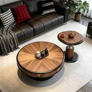 Creative Style Living Room Coffee Tea Table Round Designer High End Villa Living Room Home Retro Tea Table Wooden Table