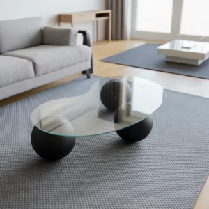 Creative Tempered Glass Coffee Table Round Design Simple Modern Cream Style Coffee Table for Small Apartment