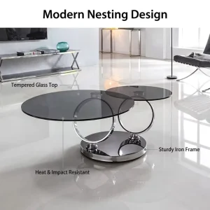Creative Tempered Glass Coffee Table Round Design Simple Modern Cream Style Living Room Furniture for Small Apartment