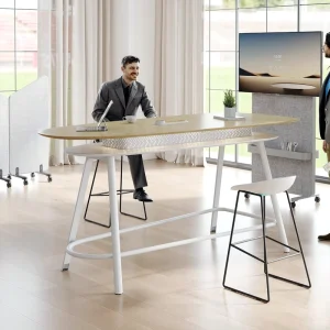 Cross border Bestseller Modern Minimalist White High top Metal Conference Table for Office Use Client Meetings Bar height