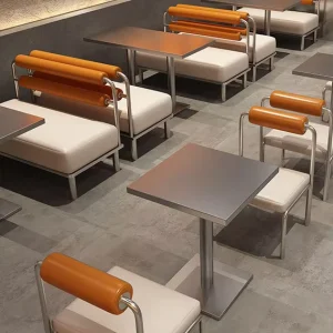 Cross border Export Commercial Modern Minimalist Stainless Steel Square Booth Thickened High Density Foam Simple Restaurant Set