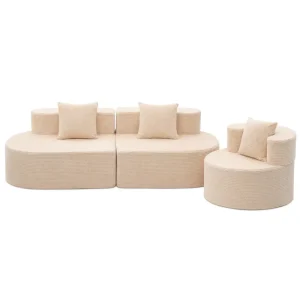 Cross border Vacuum compressed Best selling Frameless Sectional Sofa Set Corduroy Cover High Density Foam Hotel Living Room