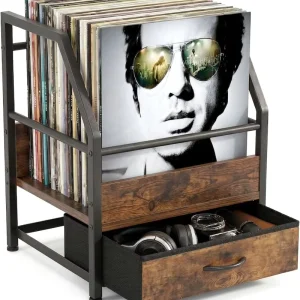 Cross border Wrought Iron Solid Wood Double tiered Minimalist Turntable Shelf Multi purpose CD DVD book Storage Rack Storage