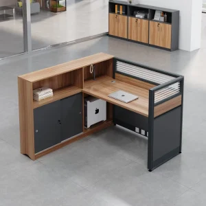Cubicle Design Single Seat Wooden L Shaped Workstition Table Left Overhead Cabinet