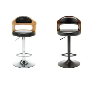 Curved Armrest Bar Stool Pneumatic Height Adjustable Integrated Footrest Mid Century Matte Black Base for Kitchen Lounge