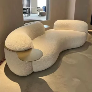 Curved Creamy Colored Three Seat Sofa Set for Hotel Office Reception Area Upholstered Living Room Sofa