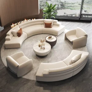 Curved Custom Shaped Solid Wood Sponge Combination Sofa Set for Beauty Salon Sales Office Hall Lounge Area Club Lobby Upscale