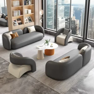 Curved Leather Sofa Set Modular Office Meeting Living Room Furniture Sponge for Hotel Beauty Salon Apartment Villa Reception