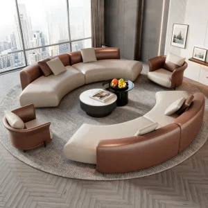 Curved Modular Sectional Sofa Set PU Leather Modern Hotel Reception Lounge High Density Foam Office Living Room Mall Beauty