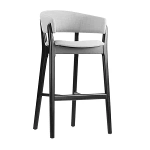 Curved Solid Wood Bar Stool Semi Circular Backrest High Density Foam Custom Fabric Counter Bar Chair for Bar Kitchen Hotel