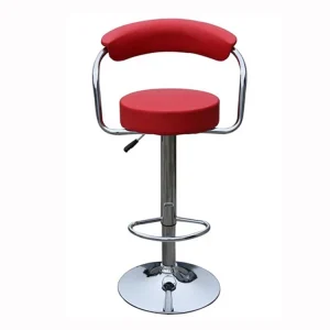 Cushion High Bar Stool Chair with Metal Base Industrial Swivel Bar Chair Red