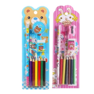 Custom 10pcs Plastic School Supplies Stationery Set Back to School Gift with Pencil Ruler Eraser Items for Kids for Promotions