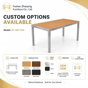 Custom 1500mm Outdoor Dining Table Aluminum Frame PS Wood Top Rectangular Patio Garden Furniture for Restaurant Hotel Cafe