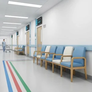 Custom 3 Seater Hospital Waiting Chair Ash Wood Leg PU Leather Upholstered Easy Clean Commercial Medical Seating Supplier