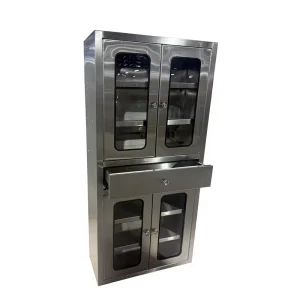 Custom 304 Stainless Steel Medical Instrument Cabinet With Glass Doors Drawer for Hospital Storage