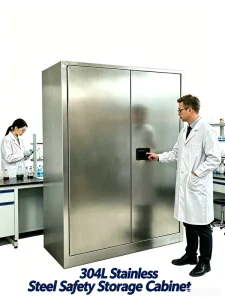Custom 304L Stainless Steel 45 Gallon Lockable Flammable Liquid Safety Cabinet Chemical Storage Cabinet with Roller for Lab