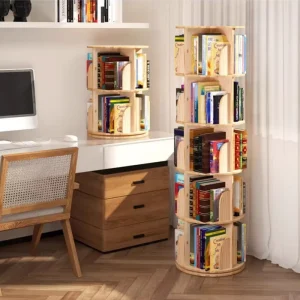 Custom 360 Rotating Bookshelf Wooden Round Tower Bookcase Multi Layer Storage Rack for Kids Home Office Furniture