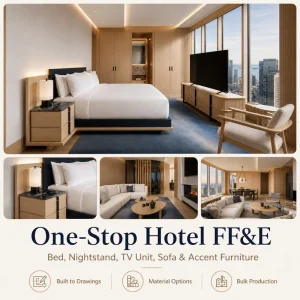 Custom 5 Star Hotel Bedroom Furniture Set Eco Friendly Fire Retardant Solid Wood Modern Luxury Apartment FF&E Solution