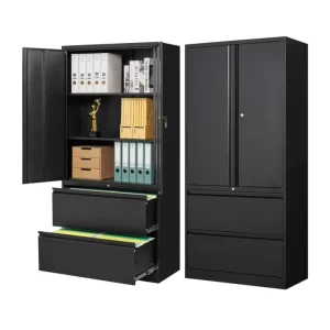 Custom 71″ Office File Cabinets Black Metal Storage Cabinet with Drawers and Lock Doors and Shelves for Home
