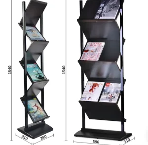 Custom A3 A4 Size Metal and Wood Freestanding Magazine Display Rack Book Brochure Greeting Card Newspaper Document Storage Stand